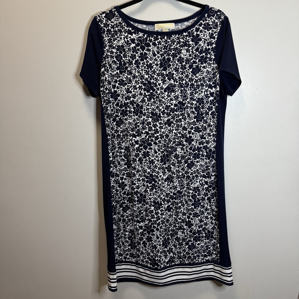 Michael Michael Kors Dress Women's SZ L Navy/White Cap Sleeve